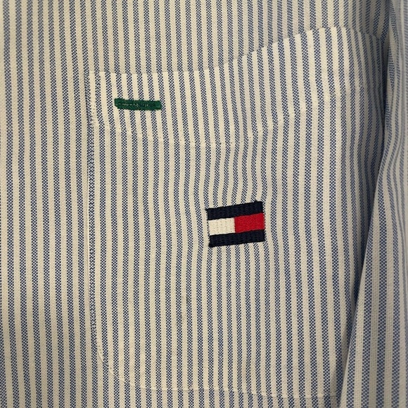 Vintage Tommy Hilfiger Blue and White Stripe Cotton Button Down Shirt, Size 12 - Picture 2 of 6